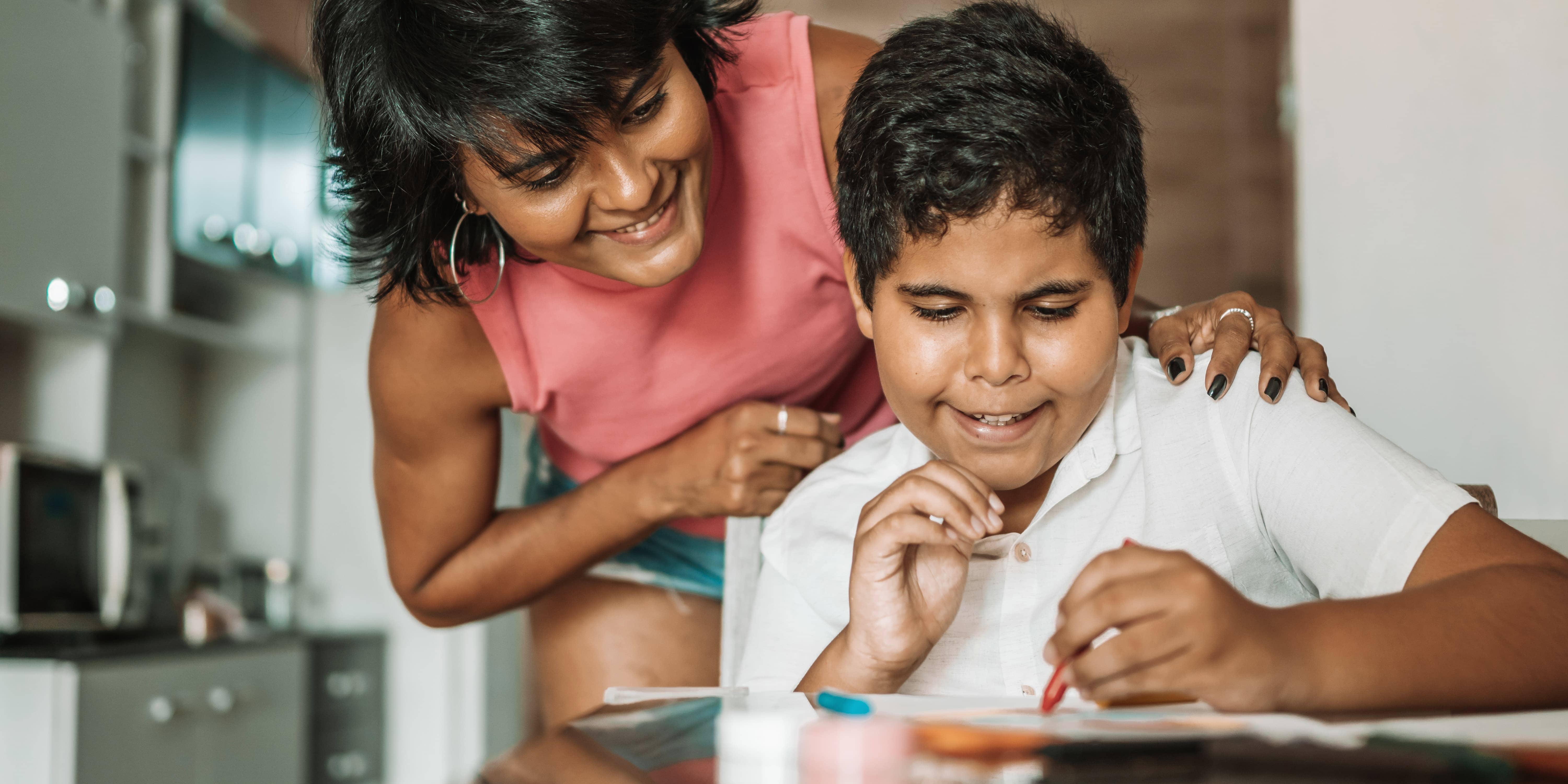 Boy with his mother